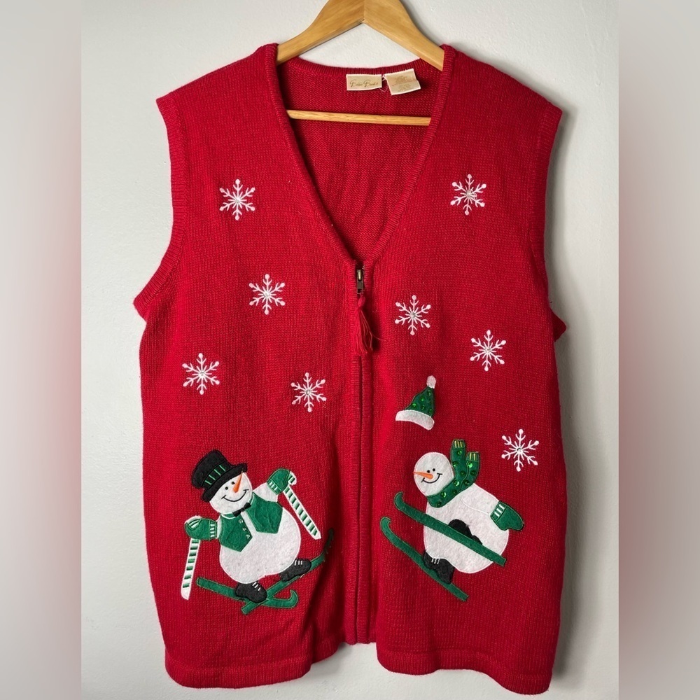 Bobbie Brooks Ugly Christmas Sweater Vest Snowman Ski